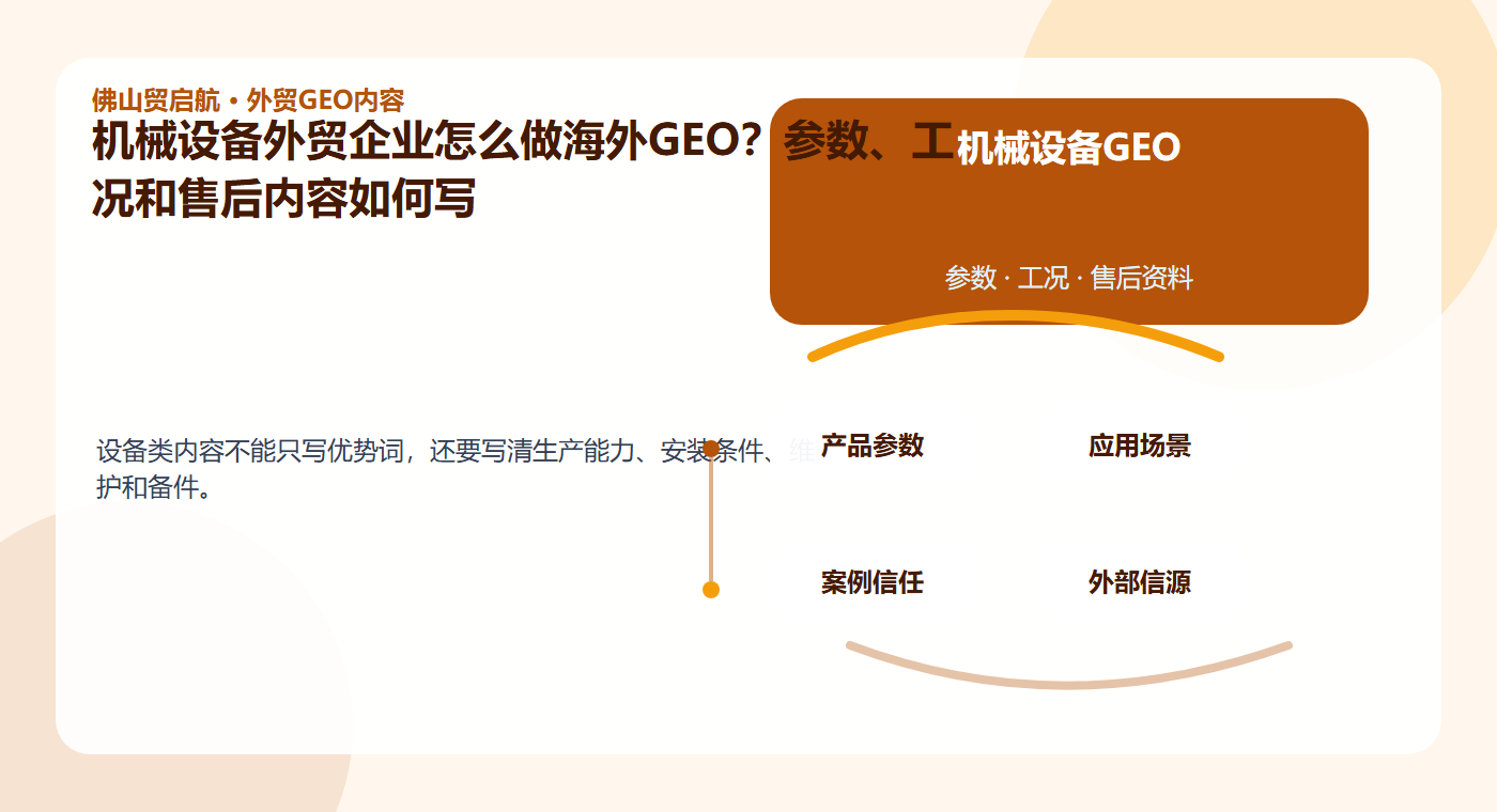 机械设备外贸企业怎么做海外GEO？参数、工况和售后内容如何写配图2