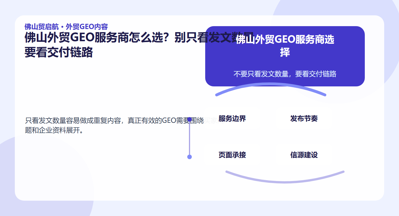 佛山外贸GEO服务商怎么选？别只看发文数量，要看交付链路 配图2