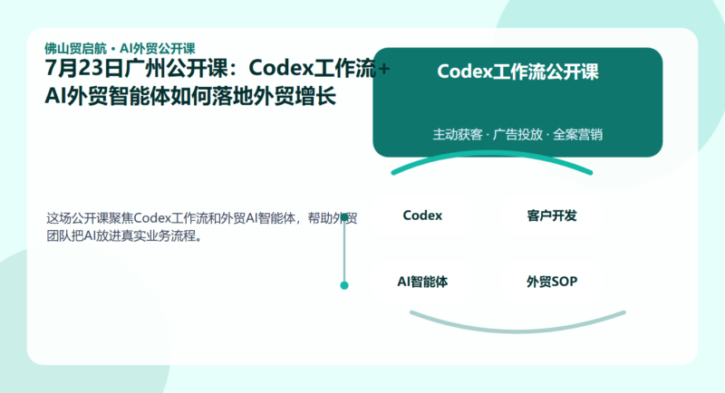 7月23日广州公开课：Codex工作流+AI外贸智能体如何落地外贸增长配图1